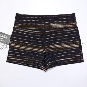 Quần short nữ đen chấm bi sọc ngang ánh vàng đồng Size M L Auth 2nd Cạp cao co giãn Vải thun mềm thoáng khí Form ôm tôn dáng Phù hợp tập gym yoga chạy bộ Mã:1J13