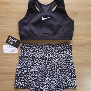 Set 2 món Nike Áo bra croptop + Quần short Anko Active Nữ Size M-L Đen họa tiết da báo Auth 2nd Vải co giãn 4 chiều Thấm hút mồ hôi Lưng chữ X thoáng khí Mã:1O54