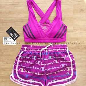 Mã: 1T19 Set 2 món Adidas Áo bra thể thao + Quần short Champion Nam Size M-L Đen hồng tím Auth 2nd Dây vai chéo X Phối sọc ngang xám đen Logo in nhiệt Quần graffiti tím mộng mơ Viền sọc trắng hồng pastel Co giãn thoáng khí Phù hợp gym yoga chạy bộ