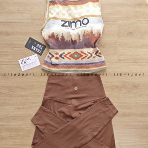 Mã: 1T20 Set 2 món Zimo Áo croptop + Quần legging Nữ Size M-L-XL Be nâu xanh cam Auth 2nd Thun co giãn tốt Thổ cẩm độc đáo Lưng quần V-cut tôn dáng Phù hợp yoga gym dạo phố