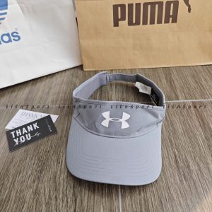 Mã: 1T97 Under Armour Nón visor thể thao Unisex Size M-XL Xám Auth 2nd Không chóp thoáng khí Vành rộng chống UV Logo trắng nổi Dây đeo điều chỉnh Phù hợp golf tennis chạy bộ