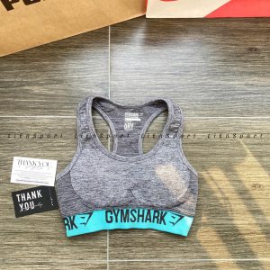 Mã: 1T99 Gymshark Áo bra thể thao Nữ Size M Xám melange Auth 2nd Co giãn tốt Thoáng khí Racerback dây vai Lưng dây xanh ngọc Logo in rõ Phù hợp gym yoga chạy bộ