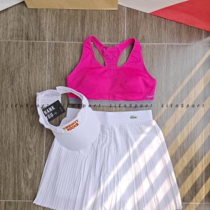 Mã: 1U30 Nike Áo bra thể thao Nữ Size M Hồng fuchsia Auth 2nd Lưng chữ X Vải co giãn thấm hút mồ hôi Mút liền Form ôm sát Dây vai nhỏ Viền xám Phù hợp gym yoga chạy bộ